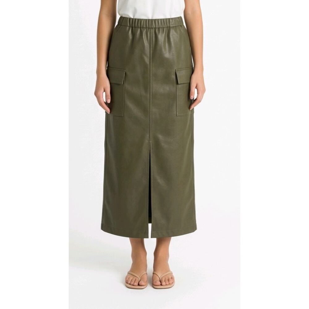 Indigo Rising Vegan Leather Cargo Maxi Skirt Size Small